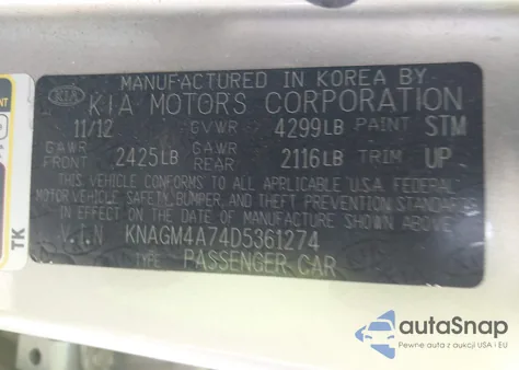 2013 Kia Optima Lx from USA, damaged, VIN KNAGM4A74D5361274